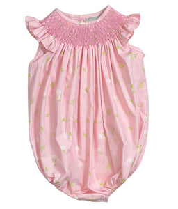 Smocked Peach Floral Bubble