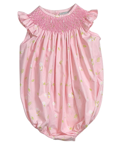 Smocked Peach Floral Bubble