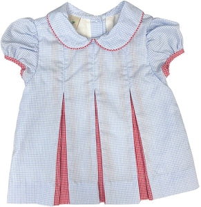 Blue/Red Gingham Pleat Dress