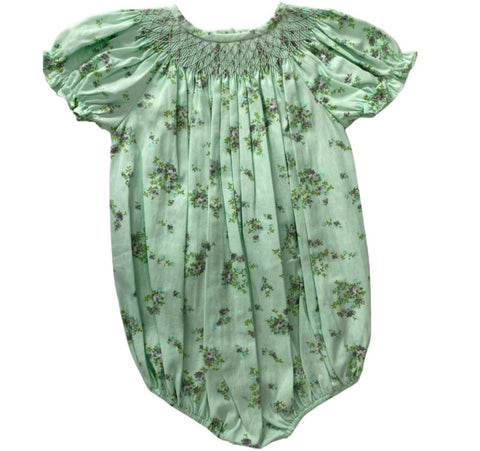 Mint Floral Smocked Bubble