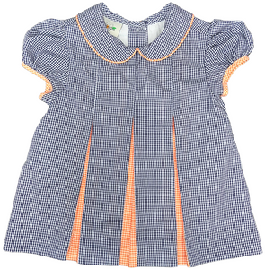 Navy/Orange Gingham Pleat Dress